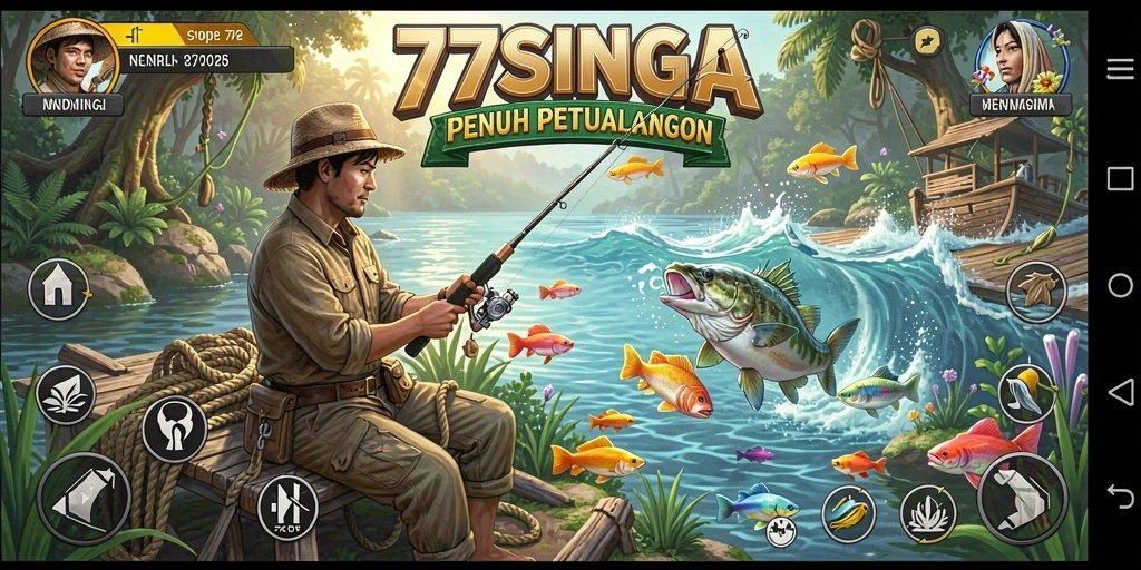 Gameplay 77SINGA yang seru saat memancing di lokasi indah.