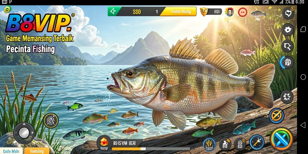 Tampilan gameplay B8VIP yang seru dan menegangkan saat memancing.