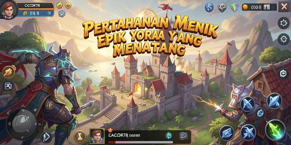 Gameplay menara pertahanan yang mendebarkan dengan berbagai menara dan musuh.