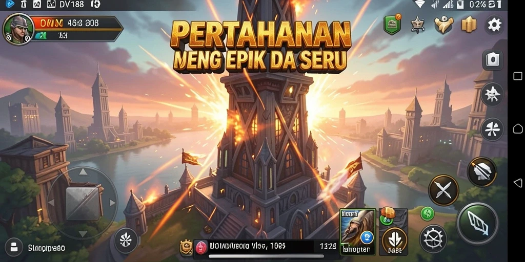 Screenshot utama menunjukkan aksi mendebarkan dalam gameplay Tower Defense.