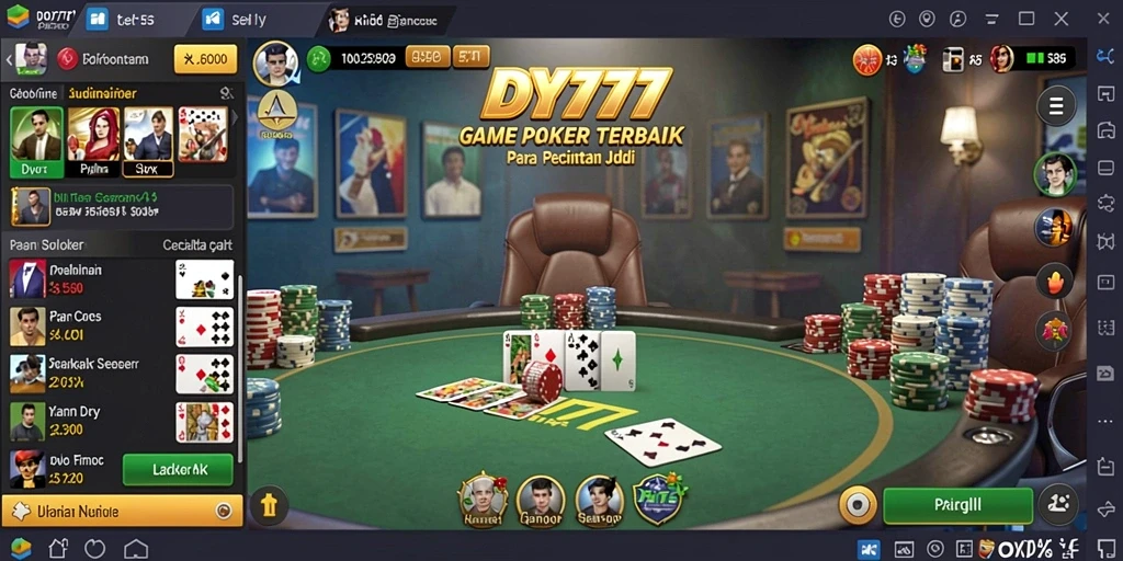 Screenshot utama DY777 menampilkan gameplay Poker yang menarik dan mendebarkan.