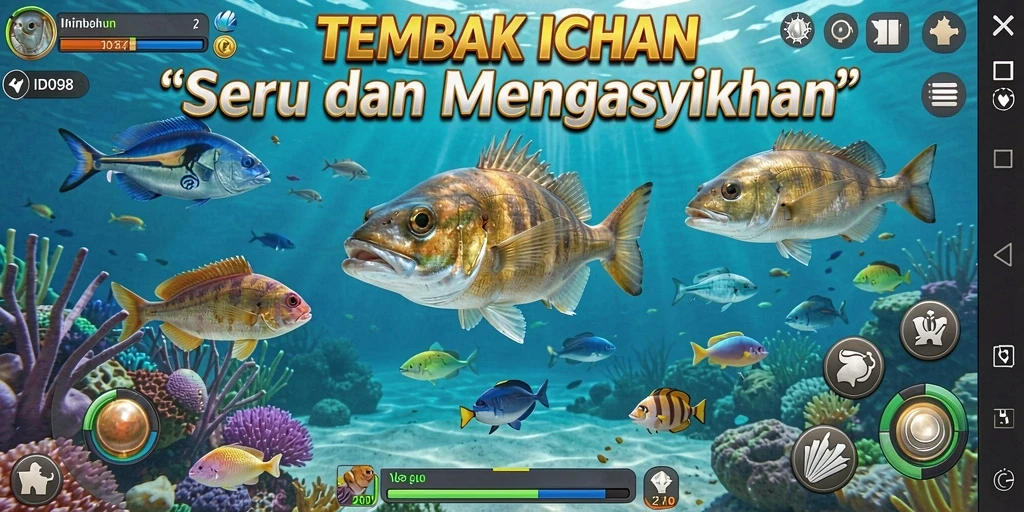 Tampilan gameplay seru ID098 saat menembak ikan.