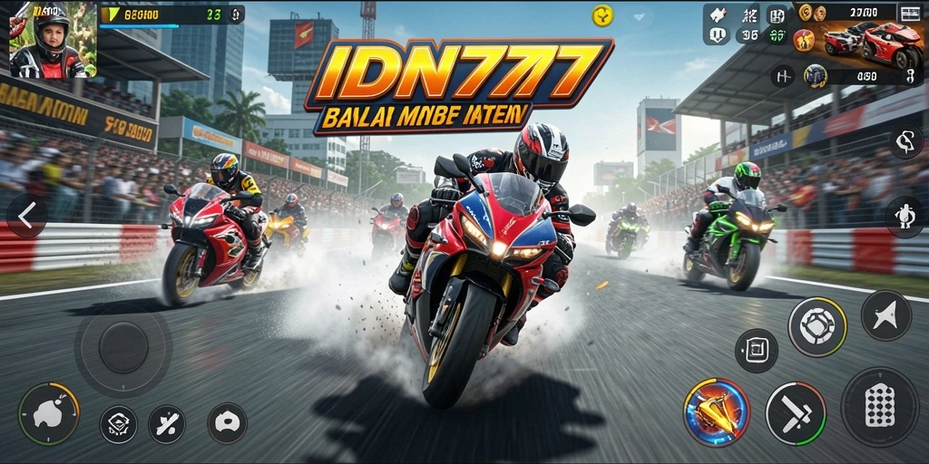 Screenshot IDN777 menampilkan aksi balap motor yang mendebarkan.