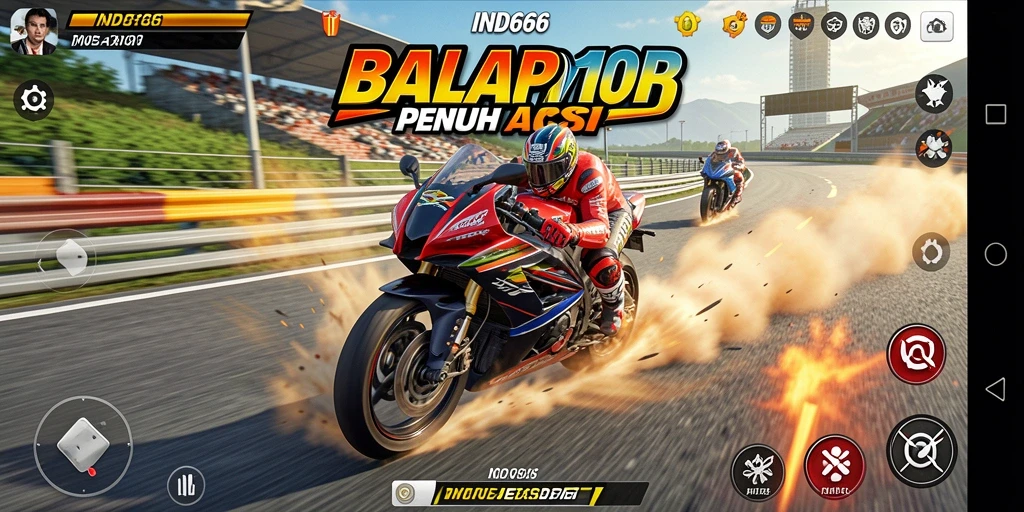 Tampilan gameplay balap motor yang mendebarkan dan realistis.