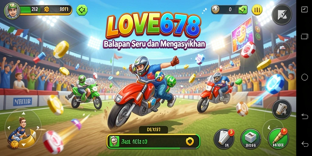 Tampilan gameplay <strong>LOVE678</strong> yang seru dan mendebarkan saat balapan.