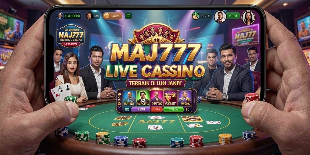 Screenshot MAJ777 menampilkan dealer ramah dalam permainan Live Casino.