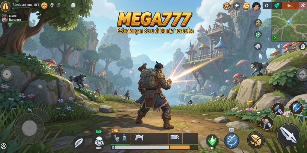 Screenshot gameplay MEGA777 yang menunjukkan eksplorasi dunia terbuka.