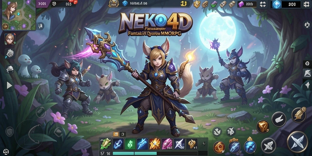 Screenshot gameplay NEKO4D menampilkan pertarungan seru di dunia fantasi.