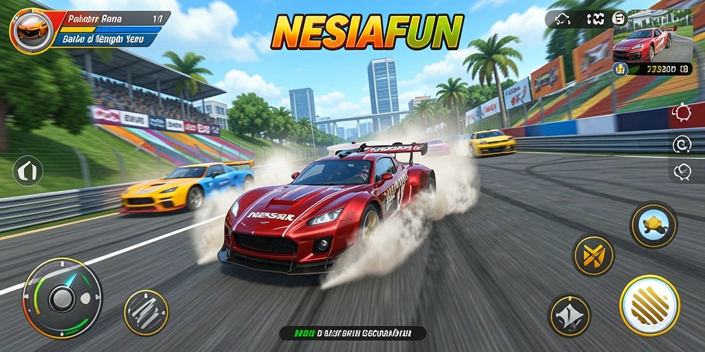Tampilan gameplay seru dari NESIAFUN dalam balapan yang mendebarkan.