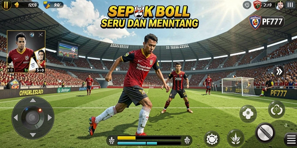 Tampilan gameplay seru dalam PF777 dengan aksi sepak bola yang dinamis.