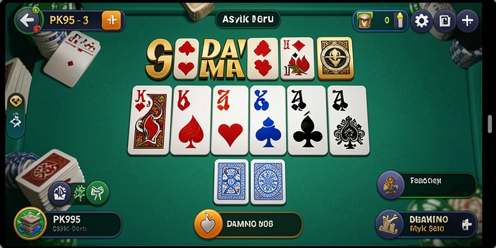 Gameplay seru dalam aplikasi PK95 yang menunjukkan aksi domino.