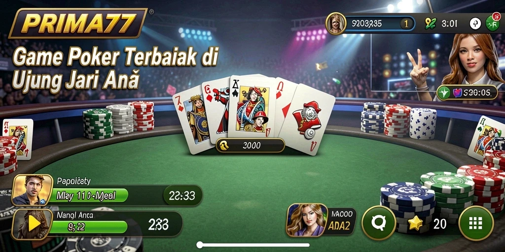 Tampilan gameplay PRIMA77 yang menarik dan kompetitif saat bermain poker.