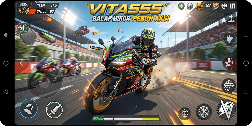 Gameplay VITA555 yang mendebarkan dalam balap motor.