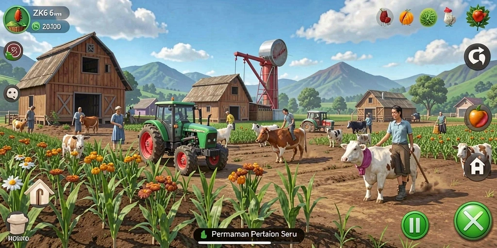 Tampilan gameplay menarik di ZK6 dengan aktivitas bertani yang seru.